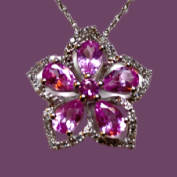 Sterling Silver Lab Created Sapphire Necklace - Picture 3 of 7